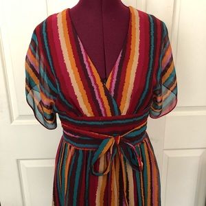 BCBG burgundy striped silk chiffon dress